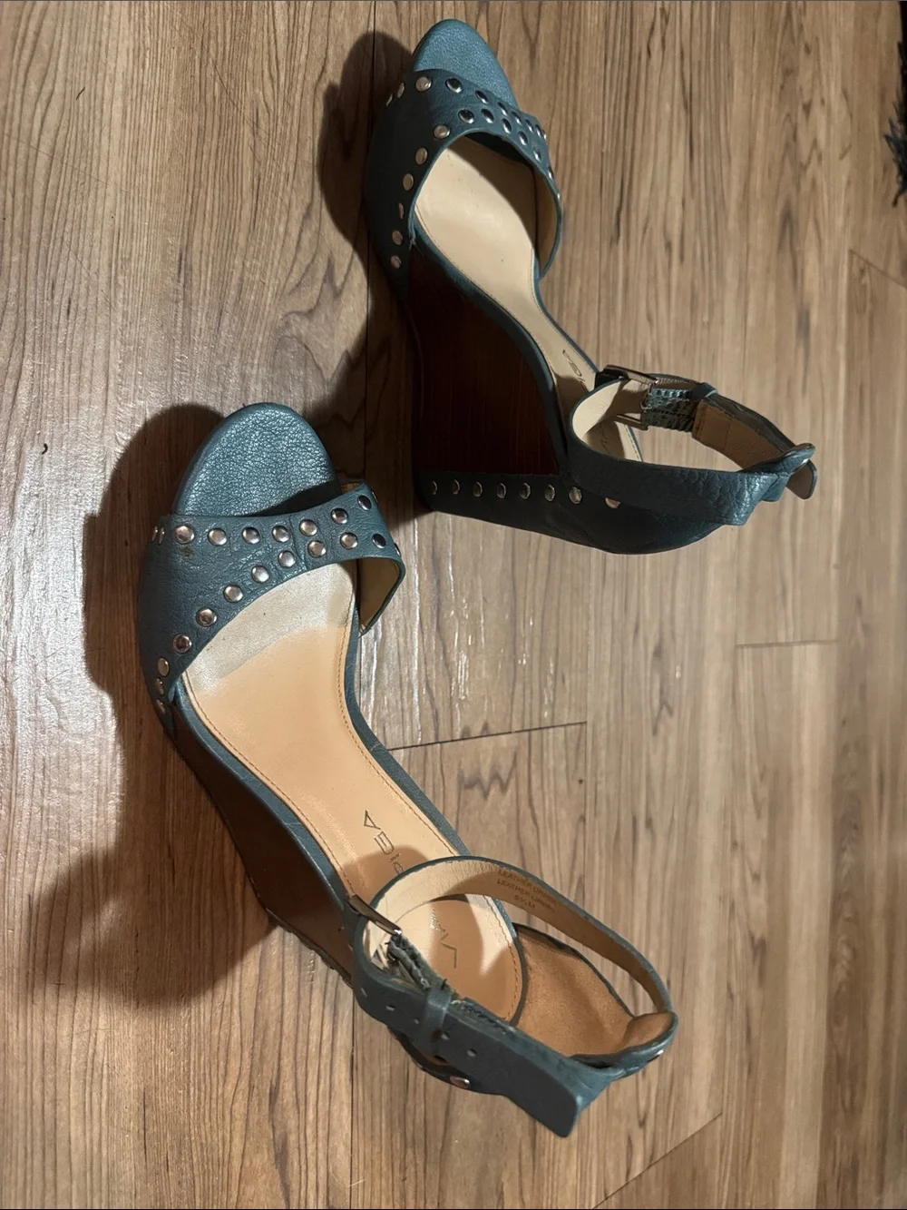 Via Spiga Teal Studded Ankle-Strap Heels